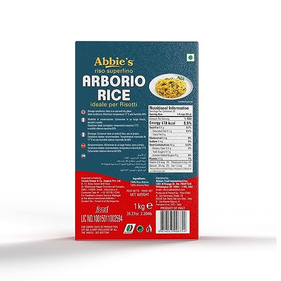 Abbie's Italian Arborio Rice, Produced In Italy,1 kg Vacuum Packed, Pe ...
